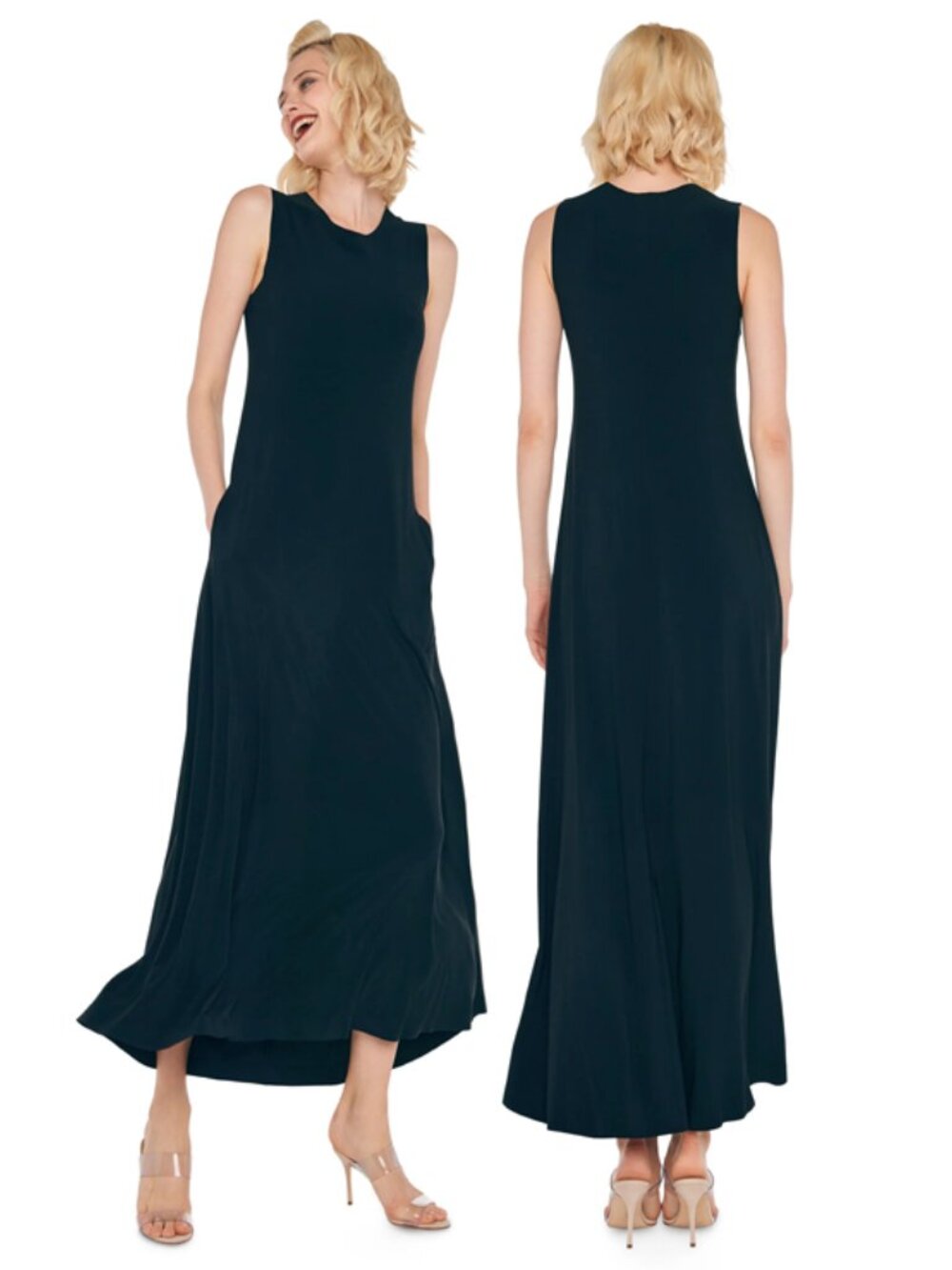 Norma Kamali midnight-blue sleeveless maxi swing dress